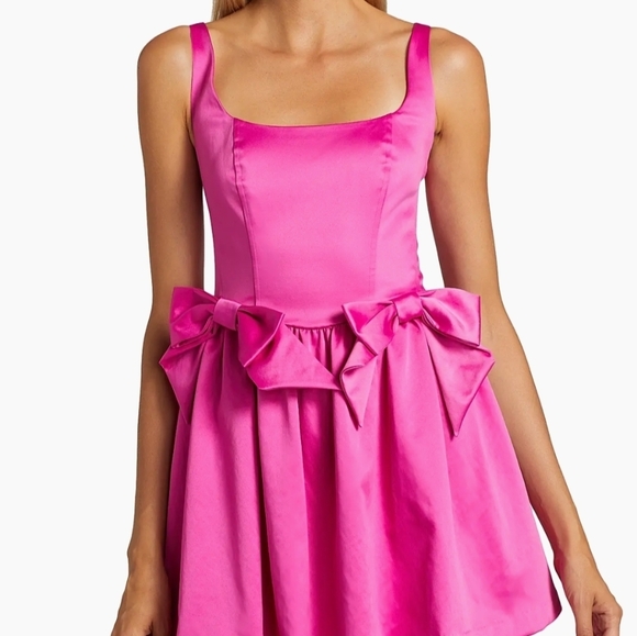 💕🔹️LoveShackFancy🔹️ Vibrant Pink  Bayer Bow Trim Mini Dress - Picture 10 of 12